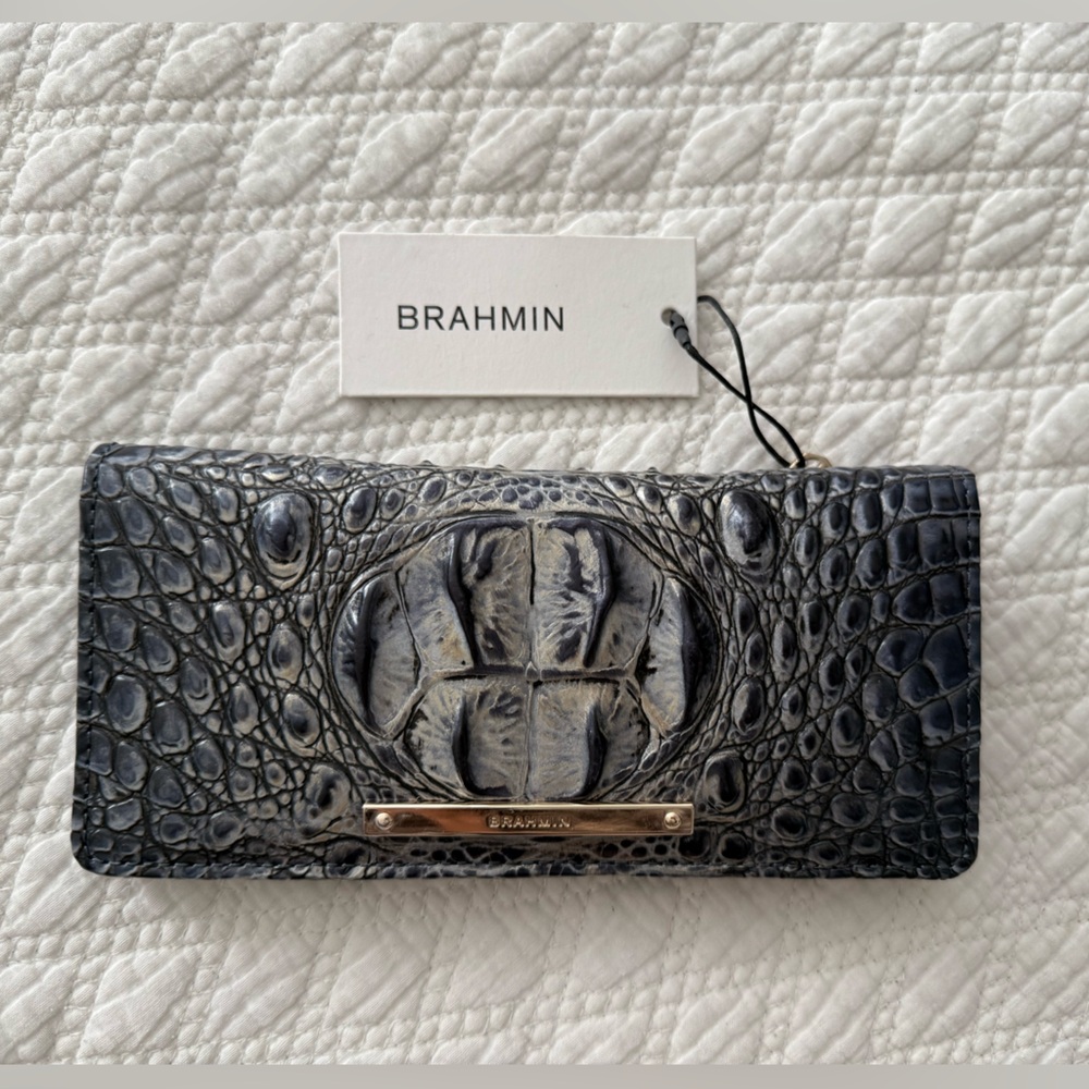 Brahmin Ady Wallet - Croc Embossed Leather  - Twilight Blue Ombre